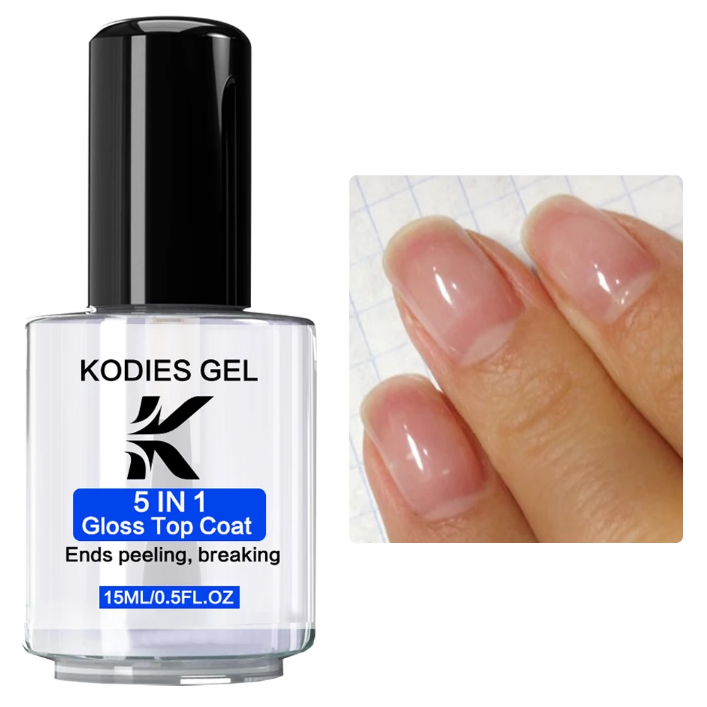 KODIES GEL 5 IN 1 Gloss Top Coat Crescita dello smalto naturale secco Finitura all'olio brillanteRiparazioni forti Indurente per unghie danneggiate Rafforzare