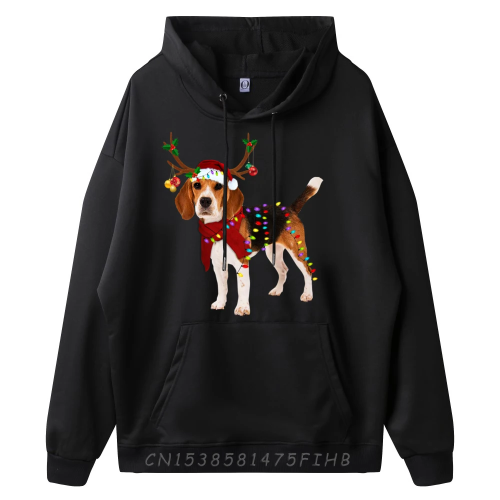 Santa Beagle Reindeer Light Christmas Graphic Pullover Hoodies Luxury Sweater Christmas Sweater