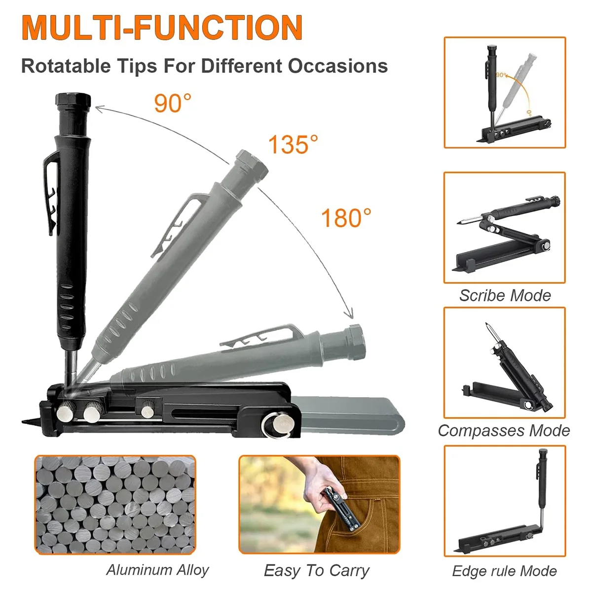 Multifunctional Scribe Tool, Construction Pencils , Carpentry Tools with Deep Hole Pencil, DIY Woodworking Scriber