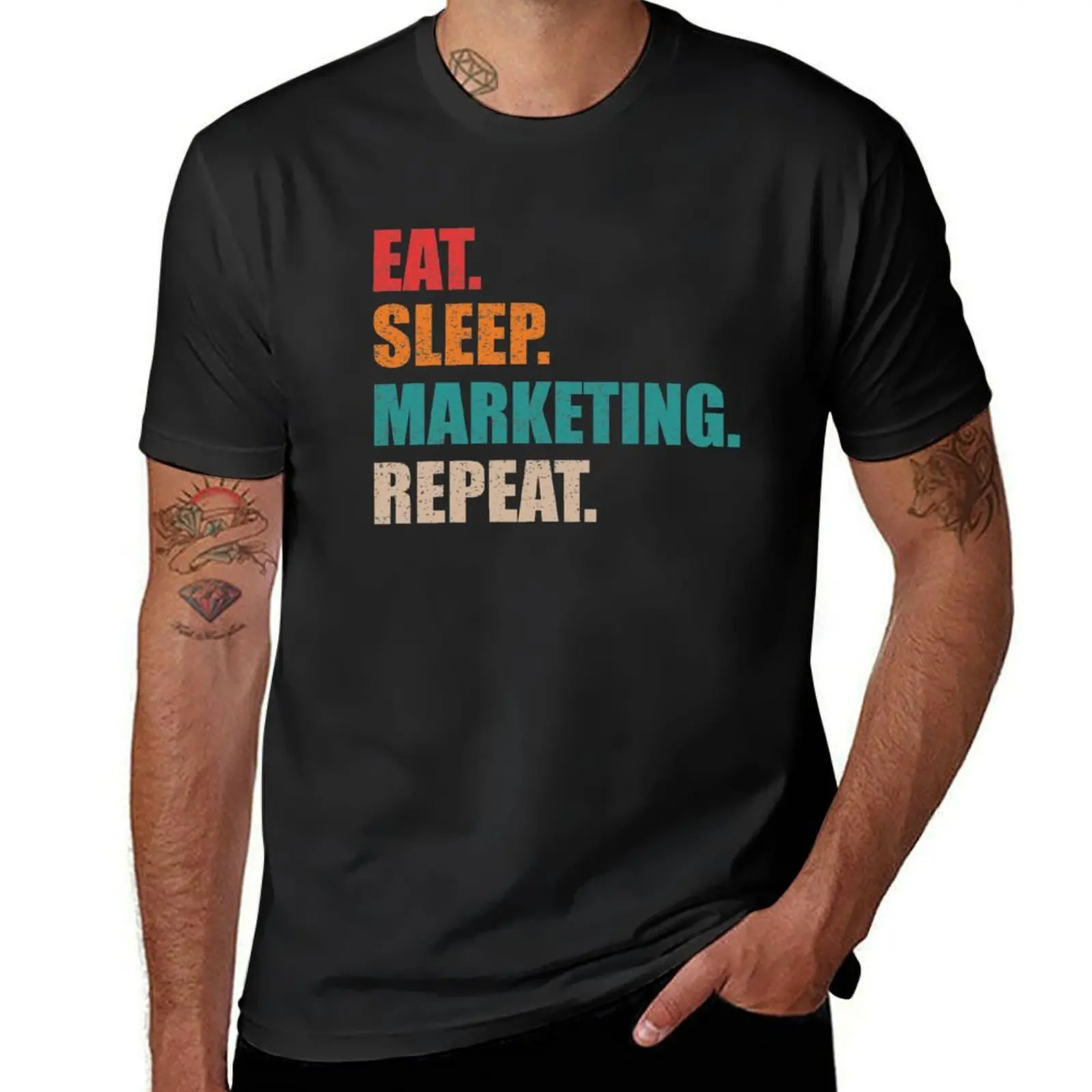 เสื้อยืดผู้ชายพิมพ์คำว่า Eat Sleep Marketing Student oversizeds Summer Tops