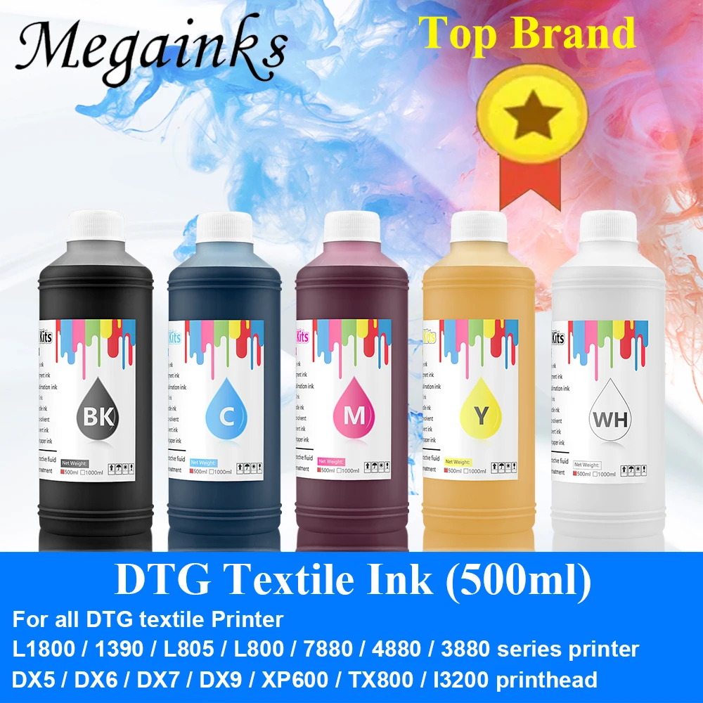 

5 color x 500ml Textile Ink DTG for Epson L1800 L800 R330 1390 1400 1410 R1900 7880 9880 DX4 DX5 DX6 DX7 Printhead & DTG Printer