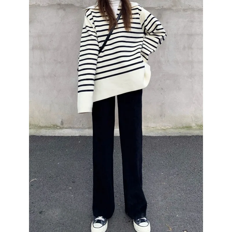 الخريف/الشتاء صوف مبطن سميكة المرأة السراويل الطويلة عادية Y2K سروال قصير واسعة الساق بنطلون لينة العصرية مستقيم الساق بنطلون