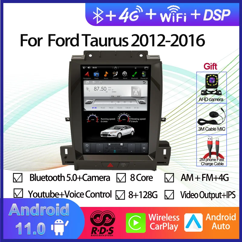 Автомобильный GPS-навигатор Tesla Style Android 11 для Ford Taurus 2012-2016, Wi-Fi, BT, автомобильное радио, стерео, мультимедийный плеер