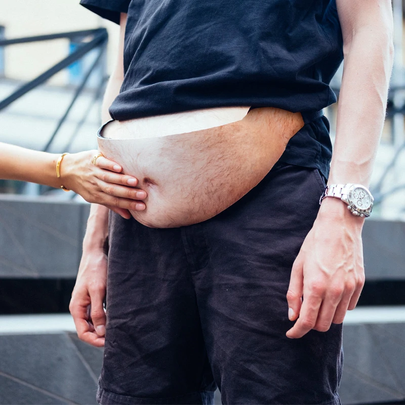 Imitation Human Skin PU Fanny Pack Men Pochete Waist Bag Travel Phone Anti-theft Organizer Beer Fat Hairy Belly Fanny Pack