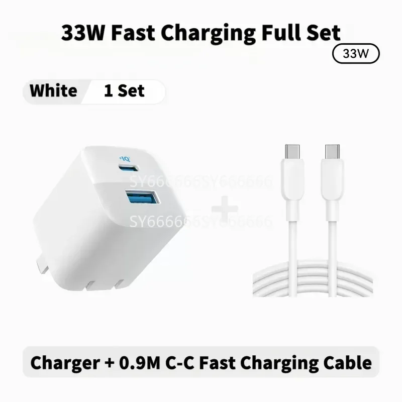 New Fast Charger Compatible With Anker 33W 1A1C Dual Port Foldable Plug US Standard 100V-240V + C‑C Cable Free UK Plug