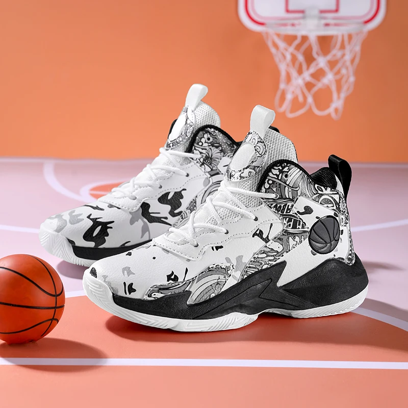 Moda tênis de basquete para crianças tênis de alta qualidade crianças sapatos esportivos casuais tornozelo-protegido anti-escorregadio ginásio formadores meninos