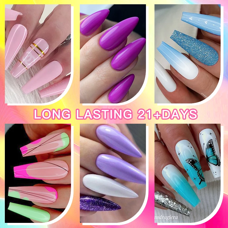 FOUR LILY 8/6-teiliges Gel-Nagellack-Set, glitzernd, funkelnd, fluoreszierend, Neon, Rot, Lila, Blau, Gel, Soak Off Nail Art Gel-Lack-Sets