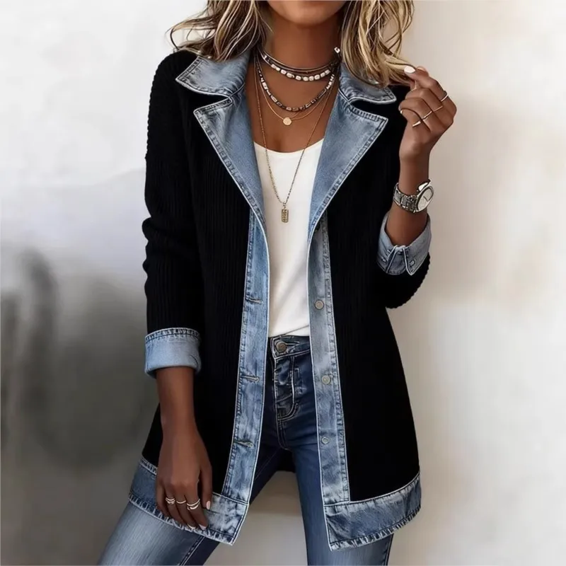 2026 Neue Herbst-Freizeitjacke für Damen Eleganter Schlanker Blazer-Kragen Langarm-Jeansjacke Streetwear-Blusen Kleidung