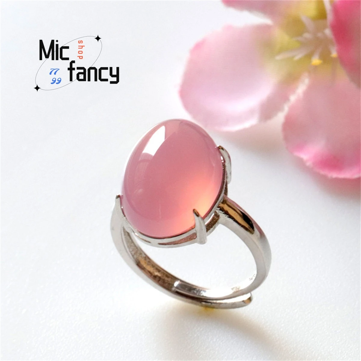 S925 Silver Lnlaid Natural Authentic Pink Chalcedony Agate Ring Fine Jewelry Sweet Romantic Simple Generous Gift Female Boutique