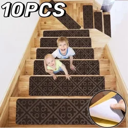10Pcs Stair Treads Staircase Anti-Slip Mat 76x21cm Stair Carpet Treads Soft Fabric Noiseproof Stair Mats Machine Washable