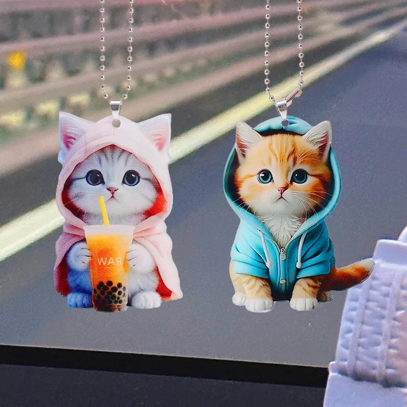 New Acrylic Plane Creative Car Pendants Cute Blue Pink Hoodies Cat backpack Charms Auto Rearview Mirror Decoration Accessories