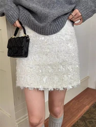 Sexy Skirt High Waist Slim Wrapped Hip Skirts Female Spring Summer Y2k Korean Fashion Mini A-line Skirt Women Sequin Solid Color