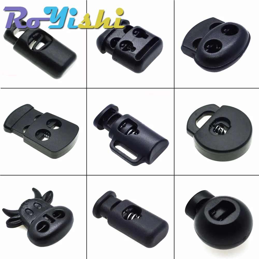 10 Pcs/Pack Cord Lock Toggle Clip Stopper Plastic Black For Bags/Garments