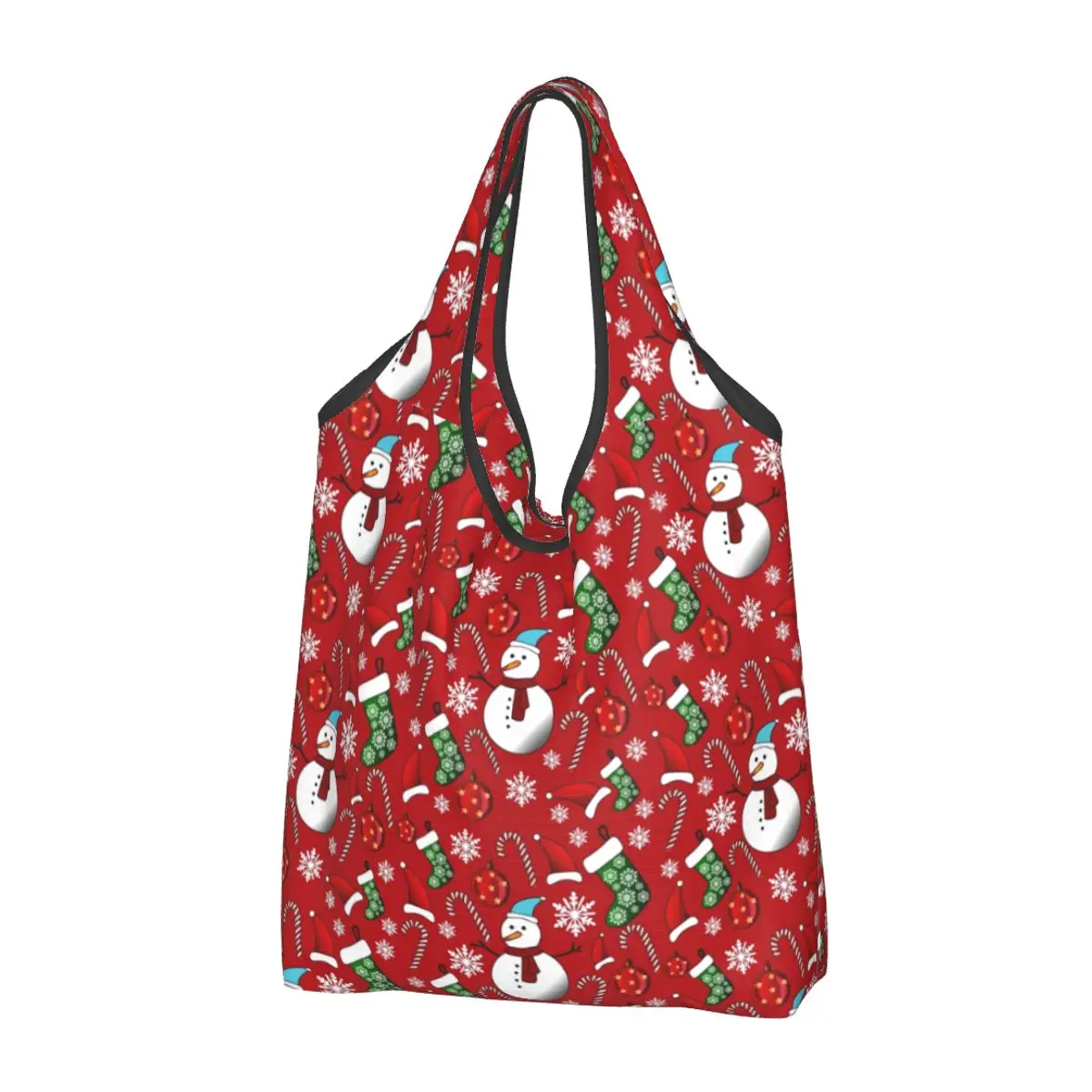 

Kawaii Christmas Snowman Shopping Tote Bag Portable Gnome New Year Grocery Shopper Shoulder Bag