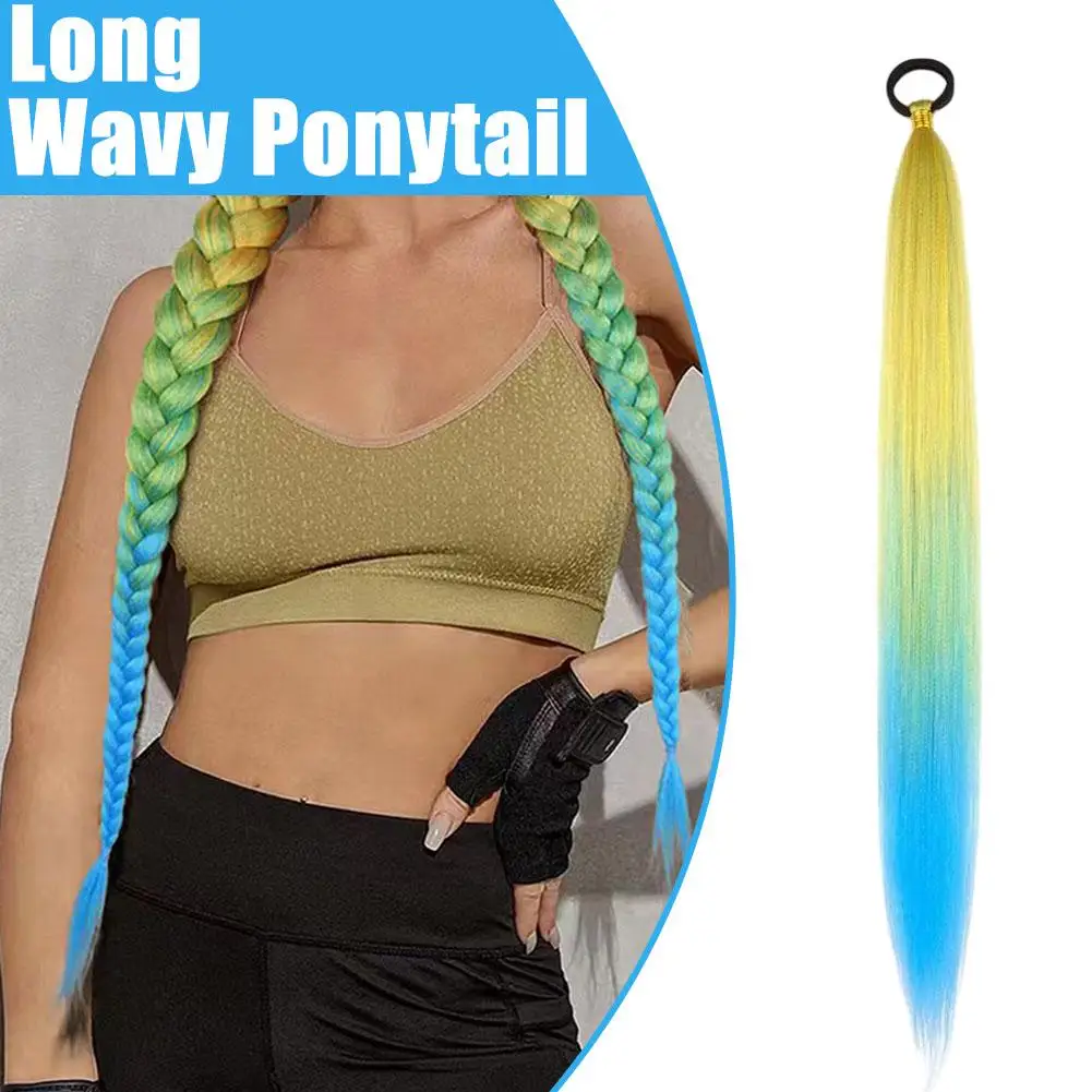 Syntetyczny prosty kucyk z gumką do włosów, kolorowe warkocze, doczepiane włosy, akcesoria do włosów dla kobiet.