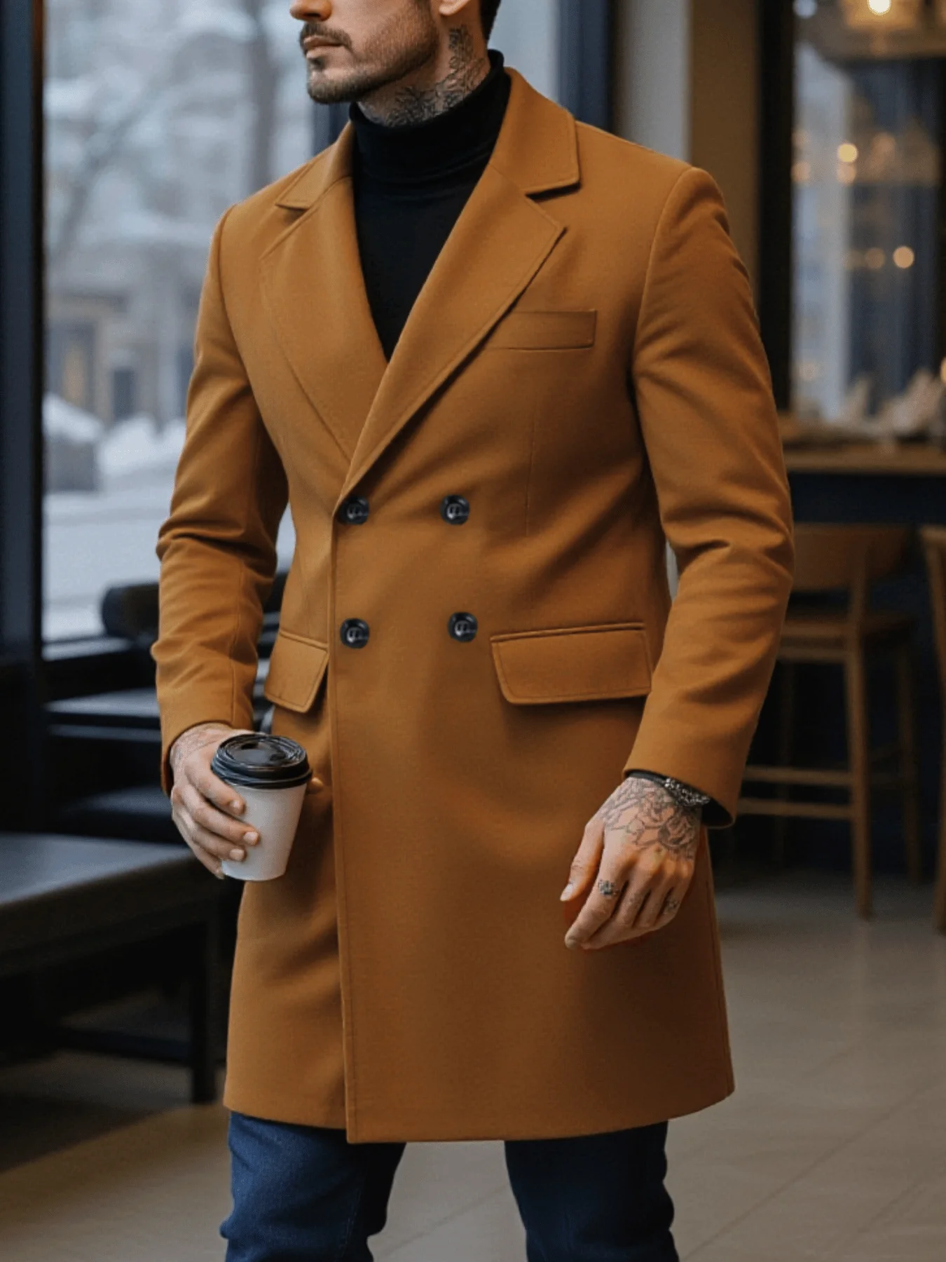 

Модное мужское осенне-зимнее пальто, утолщенное ветрозащитное и теплое многоцветное, новый стиль для делового и повседневного использования