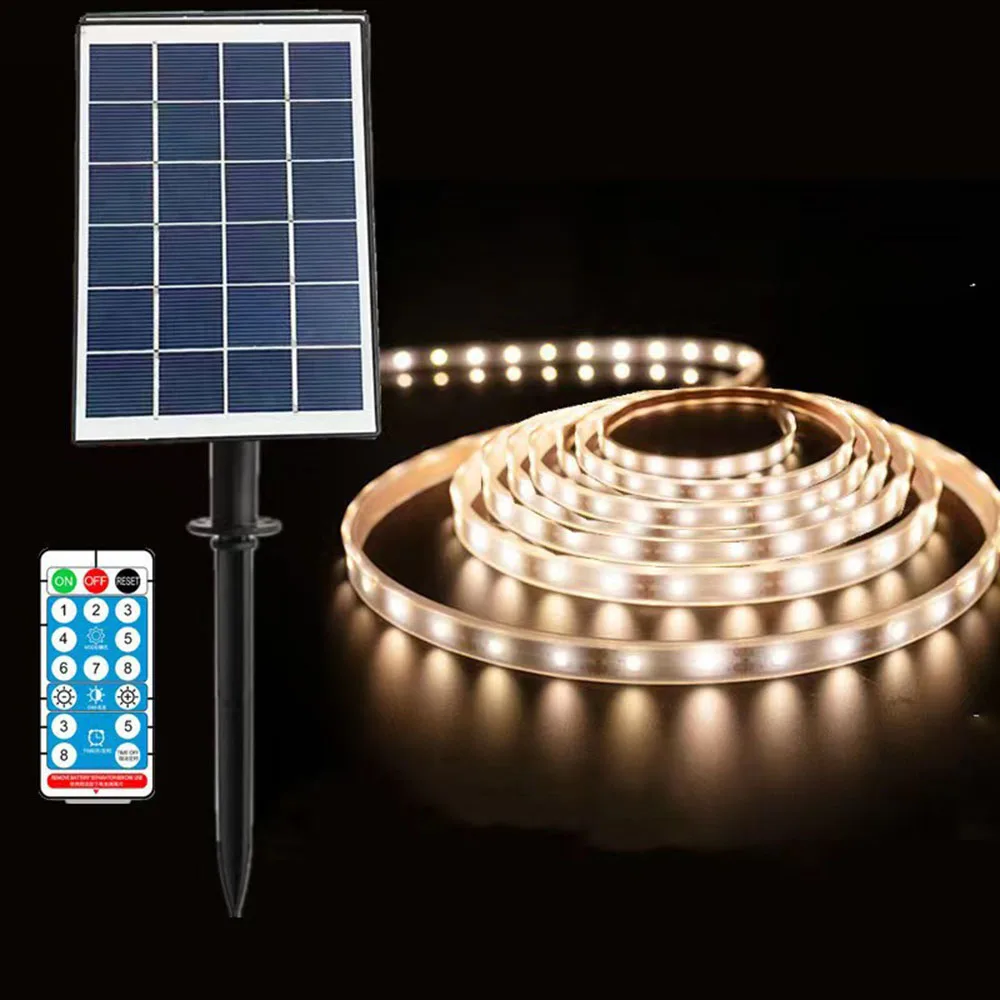 Warm Color Solar Charging Panel, Smart Switch, TYPE-C Charging Interface, Remote Control Light Strip, Can Cut Light Strings