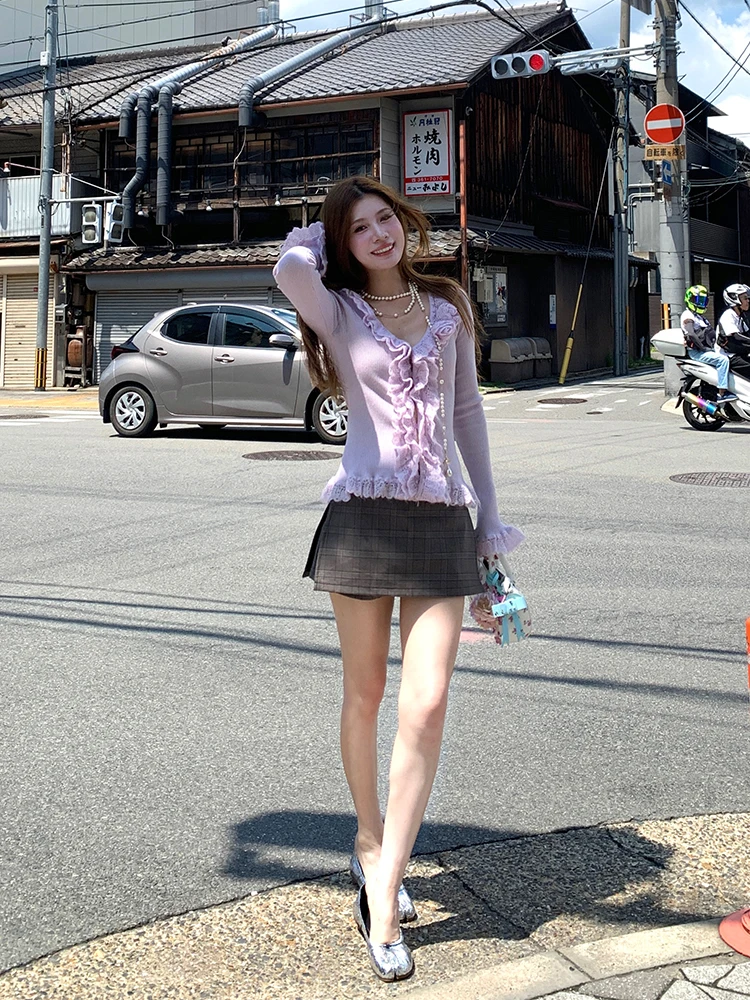 

Trendy Briti Sle Plaid Skirt Pants for Girls High Waist Polka Dot Print ort Length Faionable And Sexy Design