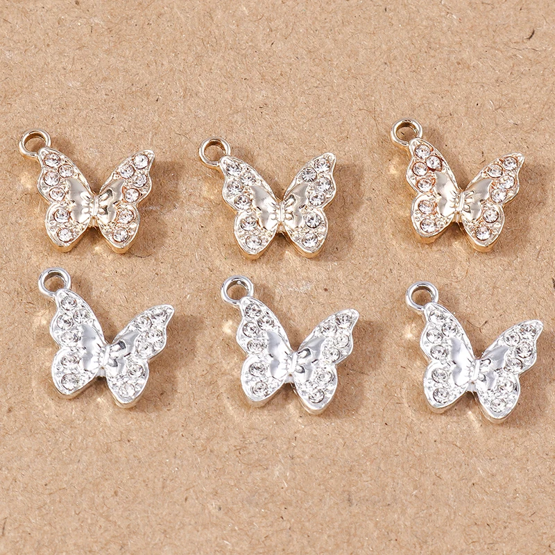 10pcs 15x15mm Cute Crystal Butterfly Charms for Jewelry Making Alloy Animal Charms Pendants for DIY Necklaces Earrings Gifts