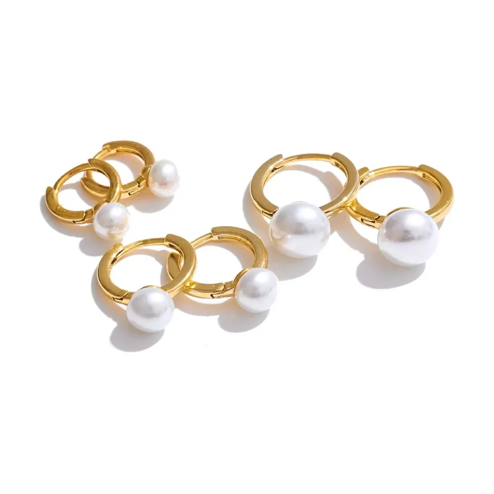 

Mchic 1set Fashion Elegant Simulated Pearls High Quality Hoop Earrings for Women 14K Gold Color Plated Korean Chic Jewelry Gift