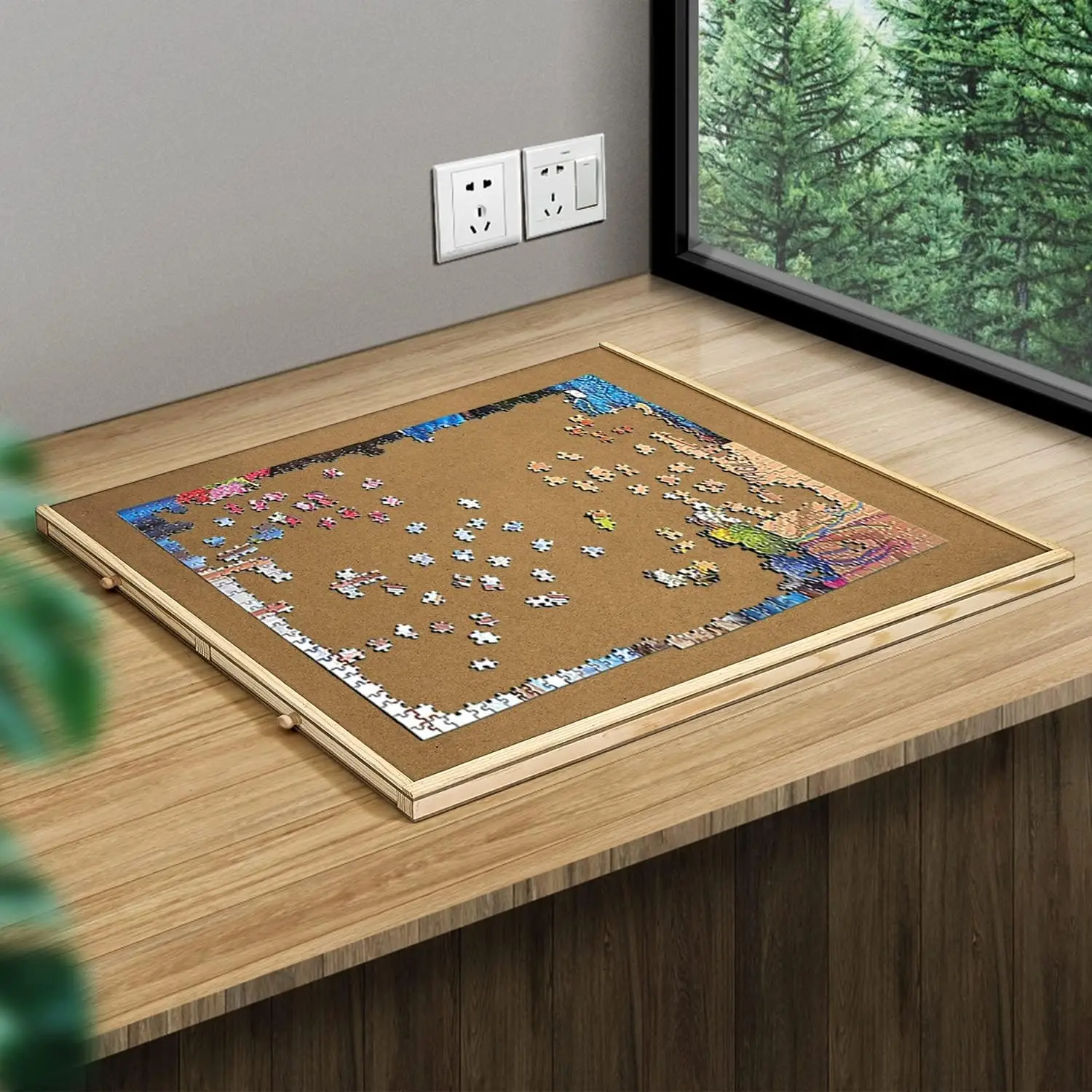 Puzzlebrett mit Schubladen für 500-teiliges Puzzle, 25 x 19 Zoll Holzpuzzles, Tisch für Erwachsene, Spiel, Organizer, Aufbewahrung, Zubehör