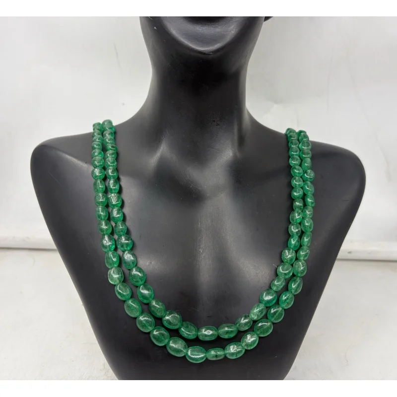 

Green Quartz Necklace 20” Two Line Oval Plain Smooth 8mm Sterling Silver
