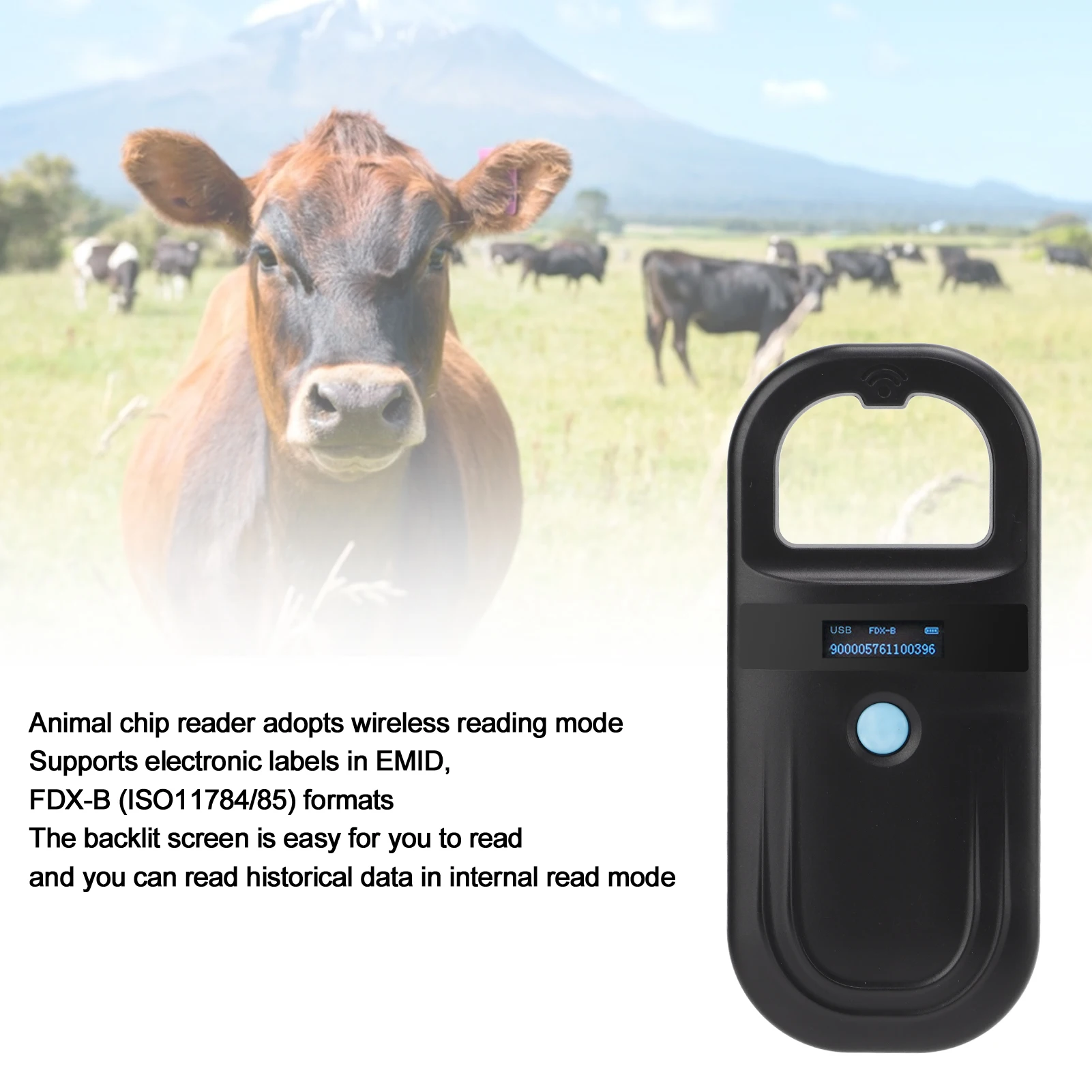 Animal Handheld Reader Black Pet Microchip Scanner 134.2Khz Animal Handheld Reader Pet  Scanner for Cats Dogs Pet  Scanner