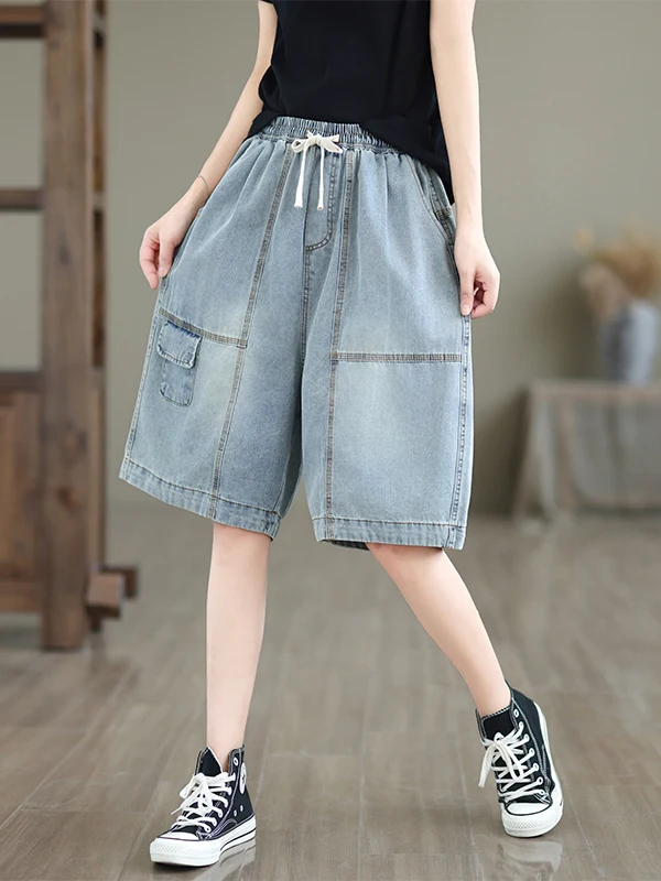 Dames zomer 2025, nieuwe losse, casual a-lijn jeans met wijde pijpen, afslankende rechte vijfkwartbroek, hoge taille, normale...