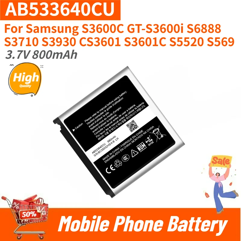 High Quality AB533640CU Phone Battery 3.7V 800mAh For Samsung S3600C GT-S3600i S6888 S3710 S3930 CS3601 S3601C S5520 S569