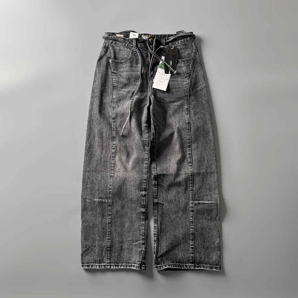 

Vintage Waed Loose Leggings Jeans Straight Tube Multi ket Long Pants Youth Casual mid Waist Zipper Spring Season