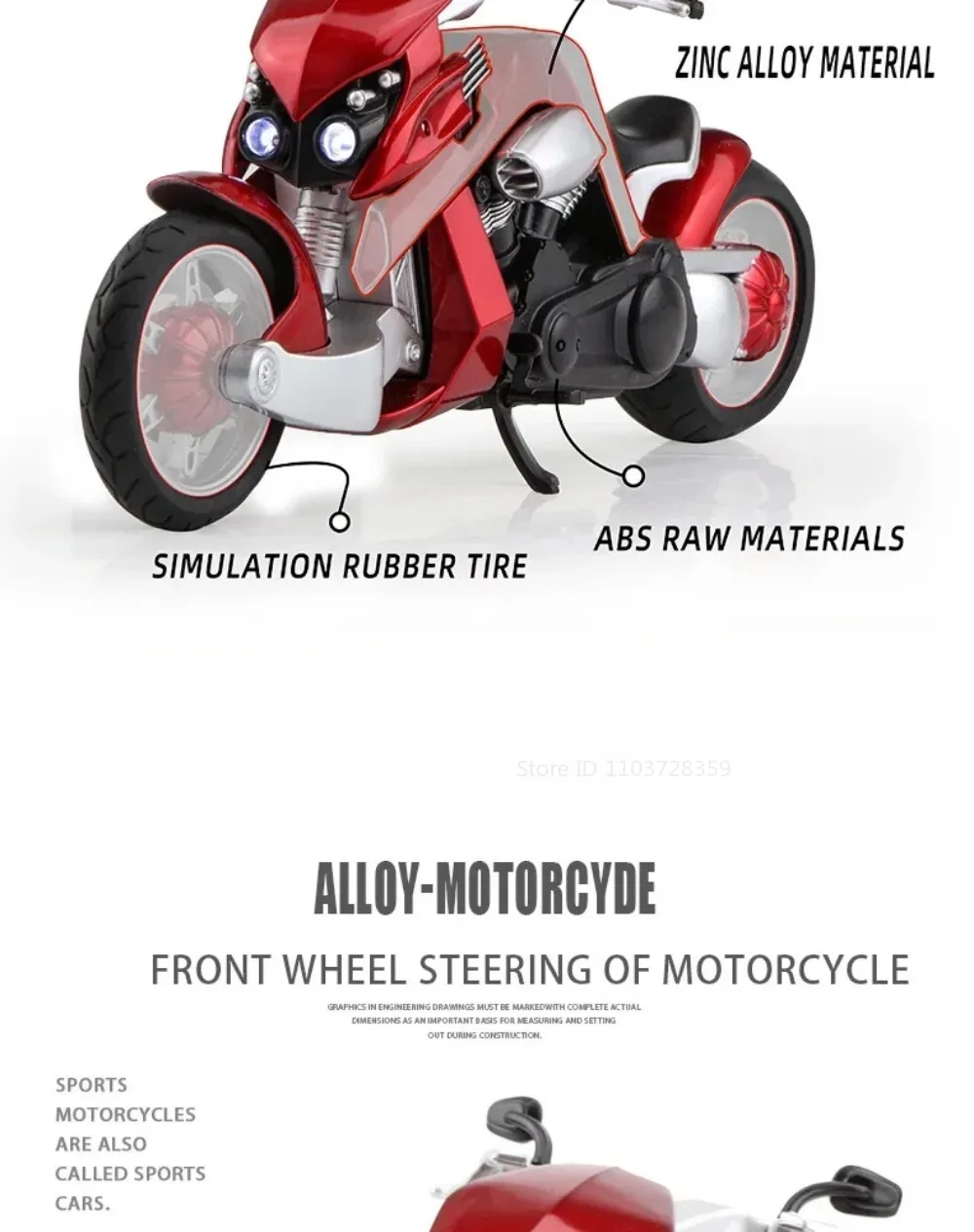 Maßstab 1:12 R3 V-REX Motorrad Modell Spielzeugauto Metallgehäuse Gummireifen Verknüpfung Lenkmotor Modelle Kinder Hobby Spielzeug – Detail 13