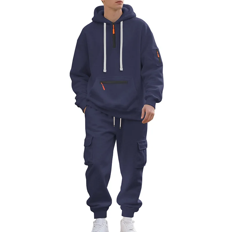 

Casual Suit Loose Sports Autumn Winter Heavy Velvet Men's Multi-pocket Tooling Suit Men 2 Piece Clothes Set Hoodie & Pants