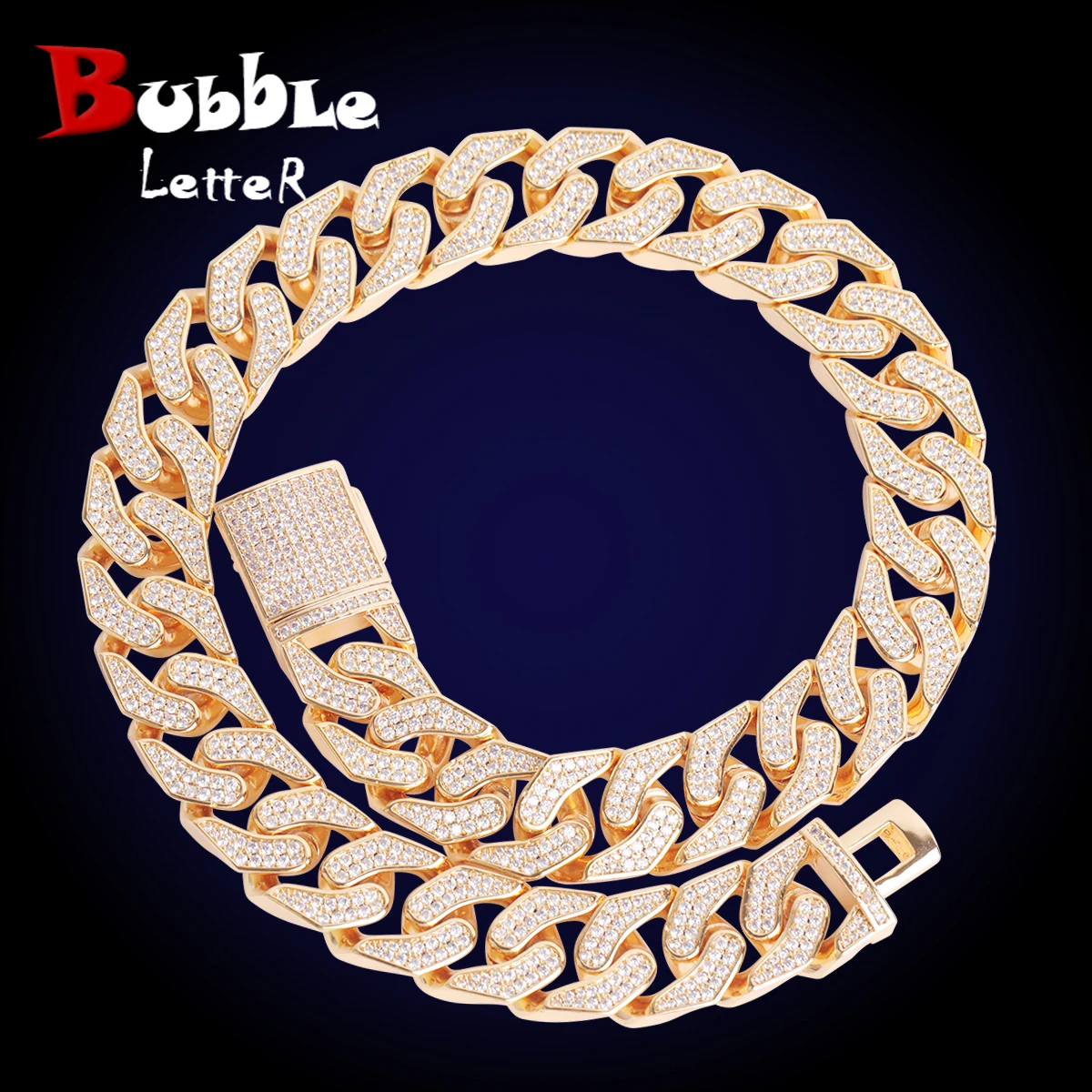 

Bubble Letter Miami Cuban Link Chain for Men Necklace Iced Out Choker Hip Hop Jewelry 2022 Trend Real Gold Plated Best Selling