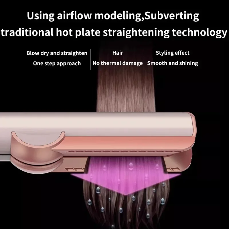 Piastra per capelli e asciugacapelli professionale con ioni negativi 2 IN 1, riscaldamento per capelli, ferro da stiro, strumenti per lo styling compatibili, asciugatura rapida