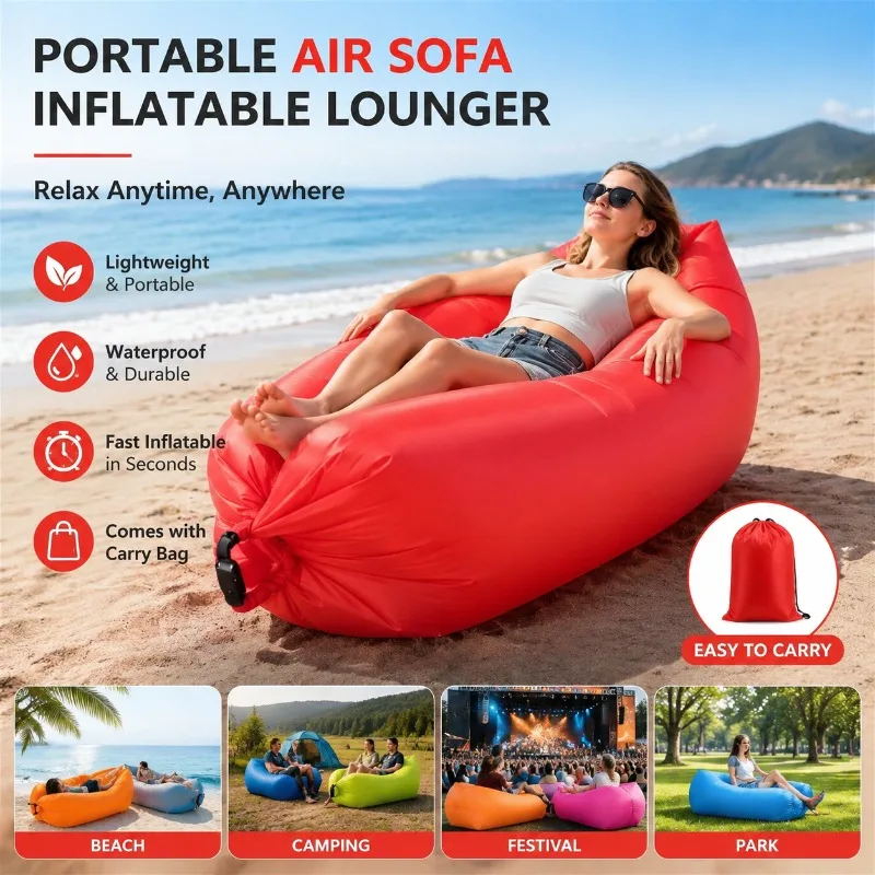 

1Pc Portable Inflatable Lounger Air Sofa Waterproof Lazy Couch Sleeping Bag Blow Up Chair for Beach Camping Park Festival Travel