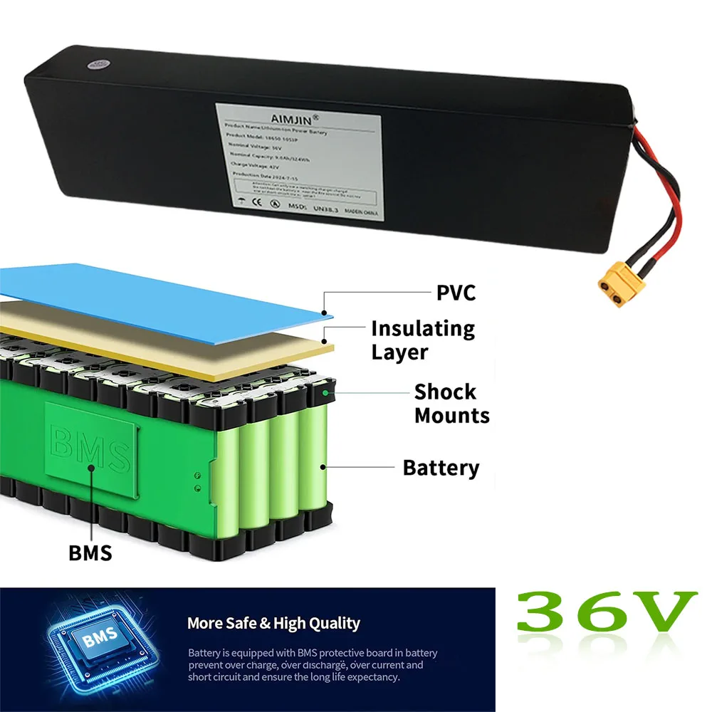 36V 9000mAh 10S3P 18650 Rechargeable Li-ion Battery pack 500W, Suitable for Kugoo S1, S2, S3 Scooters Built-in BMS with charger
