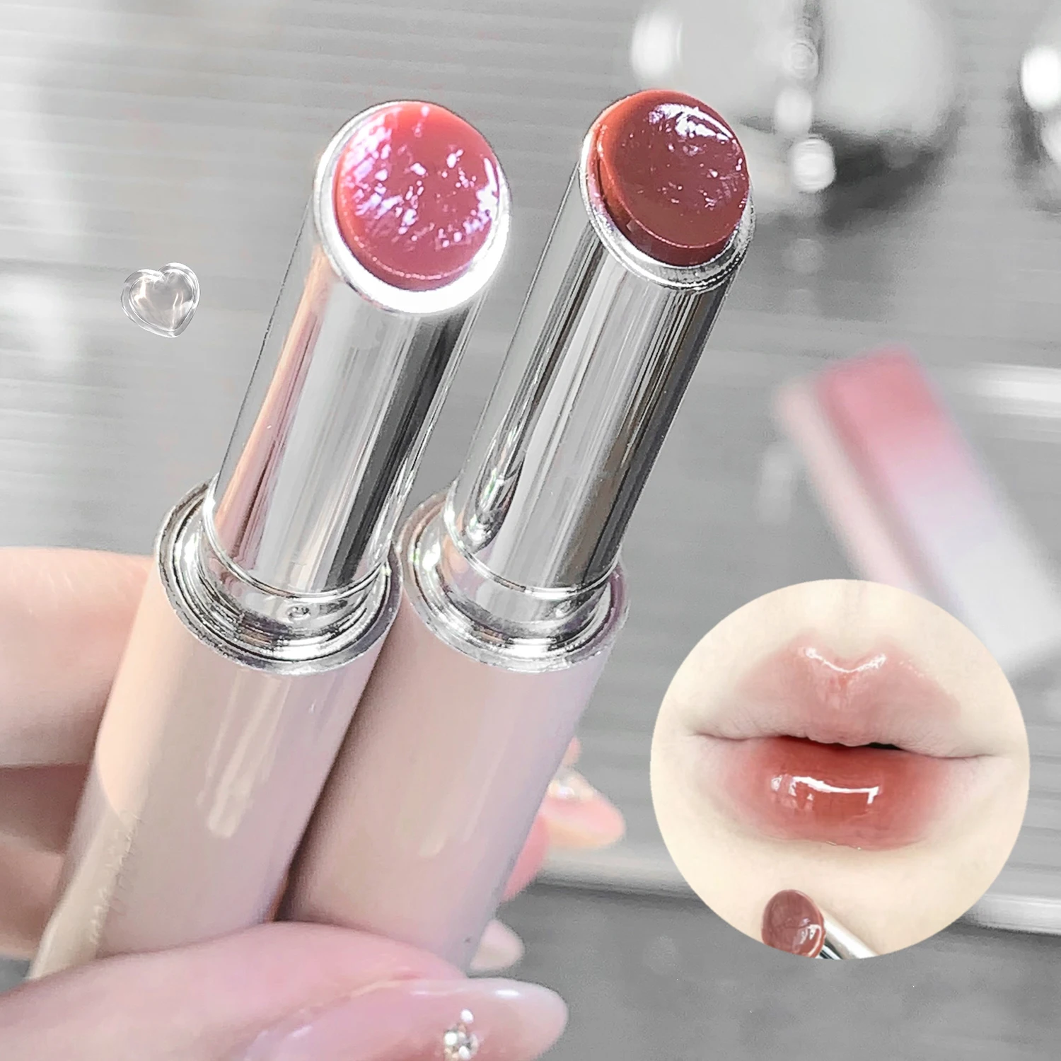 Snowy Design Solid Watery Lipstick Mirror Moisturizing Nourishing Lip Balm Beautiful Colors Suitable for Winter