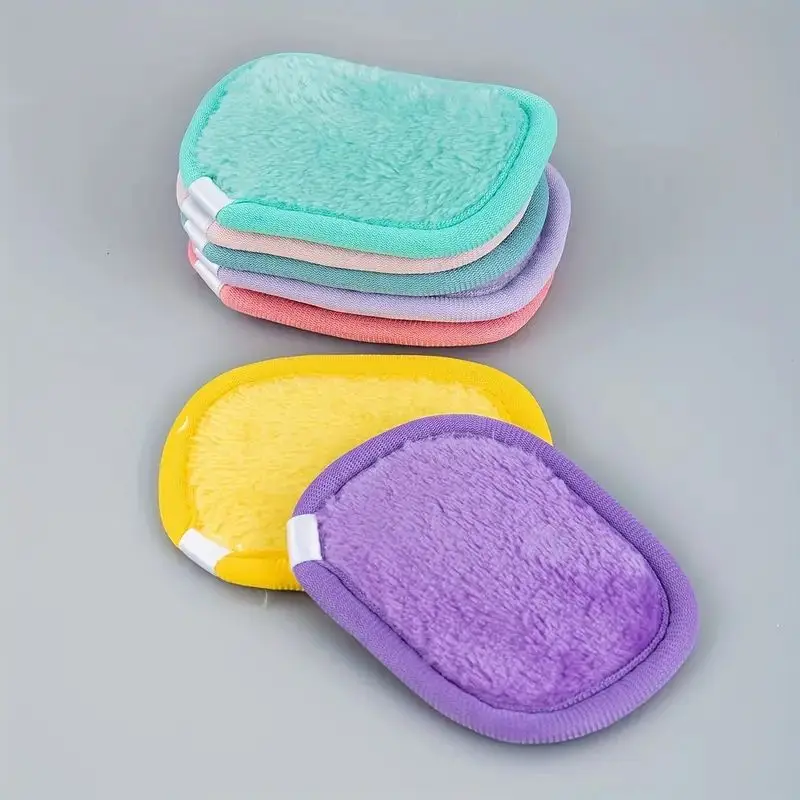 7 Pack Soft Flannel Reusable Makeup Remover Pads - Vibrant Multi-Color Square Shape for Gentle Facial Cleansing - Washable