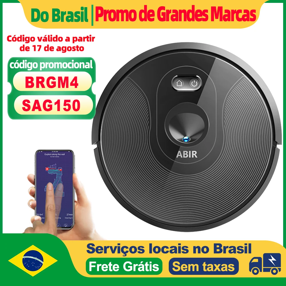 (Código: BRD250) Robô aspirador de pó ABIR X6 com navegação visual tripla, sucção 6000pa, software de parede virtual, limpeza de zona, desinfecção com esfregão úmido, memória de mapa, compatível com Alexa, Google Home