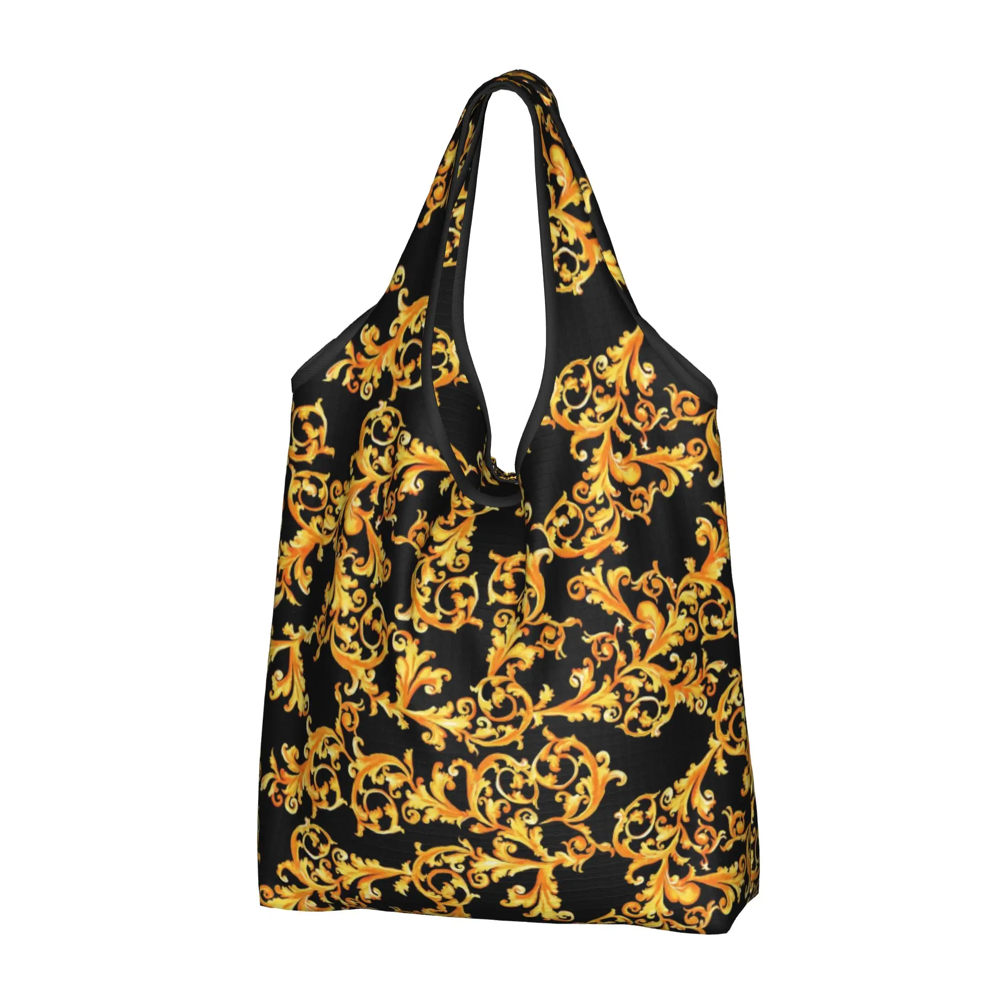Custom Luxury European Floral Pattern Shopping Bag  Portable Large Capacity Groceries Baroque Victorian Art Shopper Tote Bags