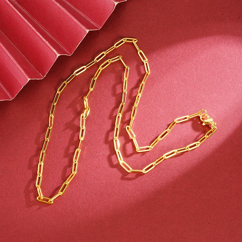 

Luxury 24K 9999 Pure Gold real gold Women's interlocking geometric necklace simple everyday all-match clavicle chain
