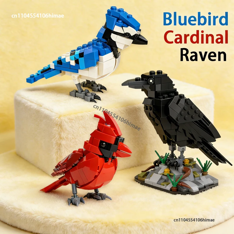 

NEW Smart Bird Series Northern Cardinal Raven Bluebird Building Blocks Model DIY MOC Creative Expert Bird Kids Bricks Toys Gifts