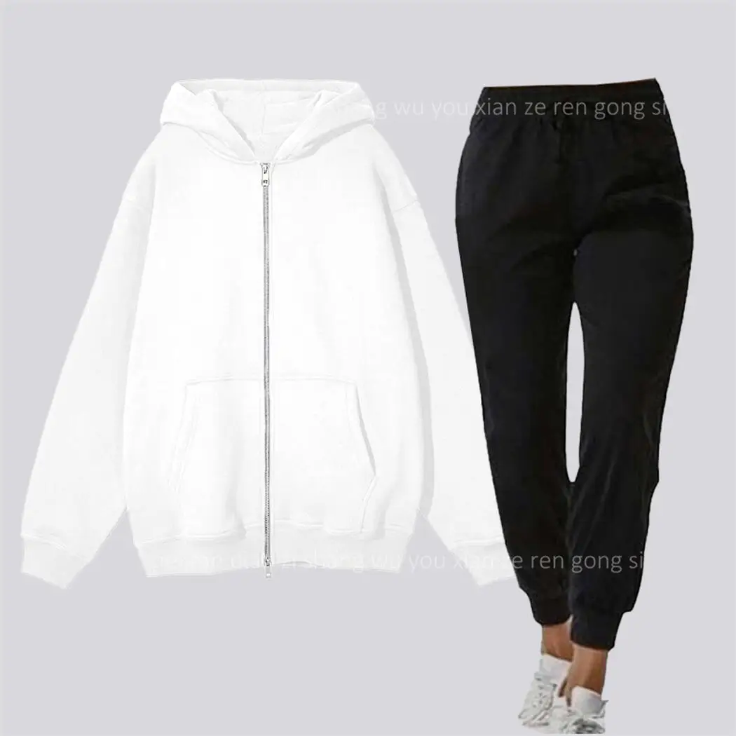 Zipper Cardigan Blank Women Hoodie And Sweatpants Two-piece outfit High Quality Clothing Chandals Famale pants Sets Sports Suit