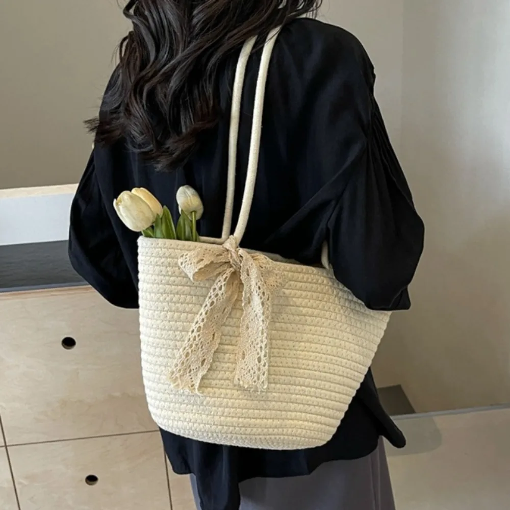 Commuter Exposure Simple All-match Shoulder Bags Manual Straw Braid Casual Women Totes Large Capacity Lace Single-Shoulder Bag