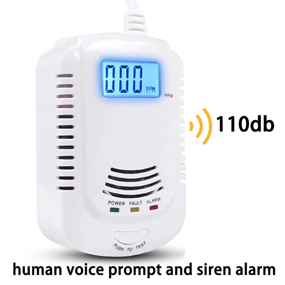 2 in 1 Gas Sensor, Plug-in Home Natural Gas/Methane/Propane/CO Alarm, Leak Sensor Detector with Voice Promp and LED Display