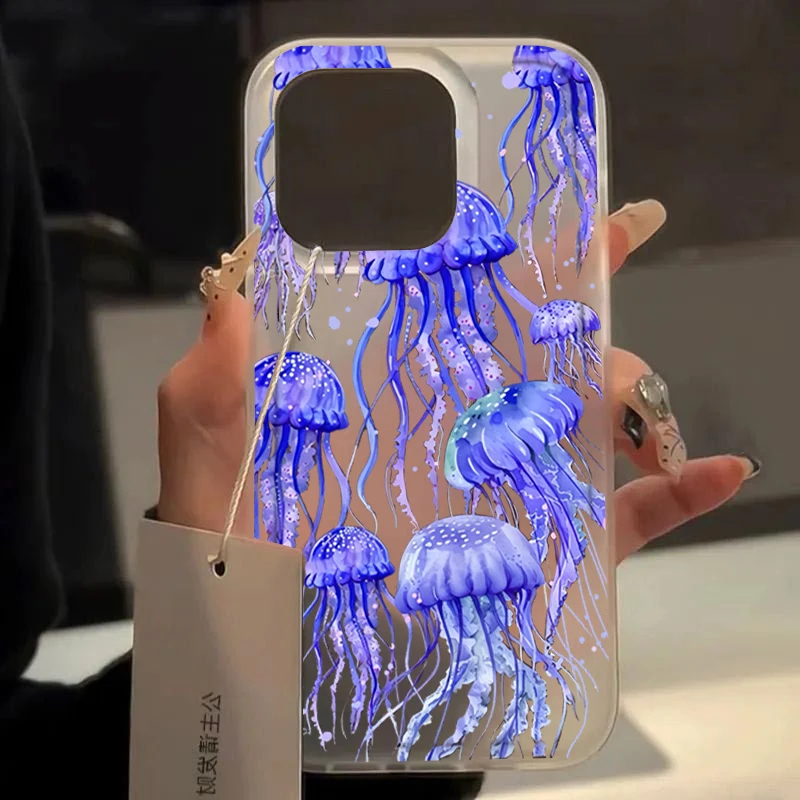 Ocean Jellyfish Print Phone Case For iPhone 17 16 15 14 13 12 11 Pro Max 16E XS X XR 7 8 Plus 12 Min