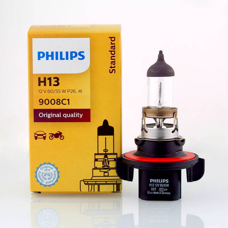 Philips Vision H13 12V 60/55W P26t,4t Original Car Halogen Head Lamps 3200K Standard Replace Genuine High Low Beam 9008C1