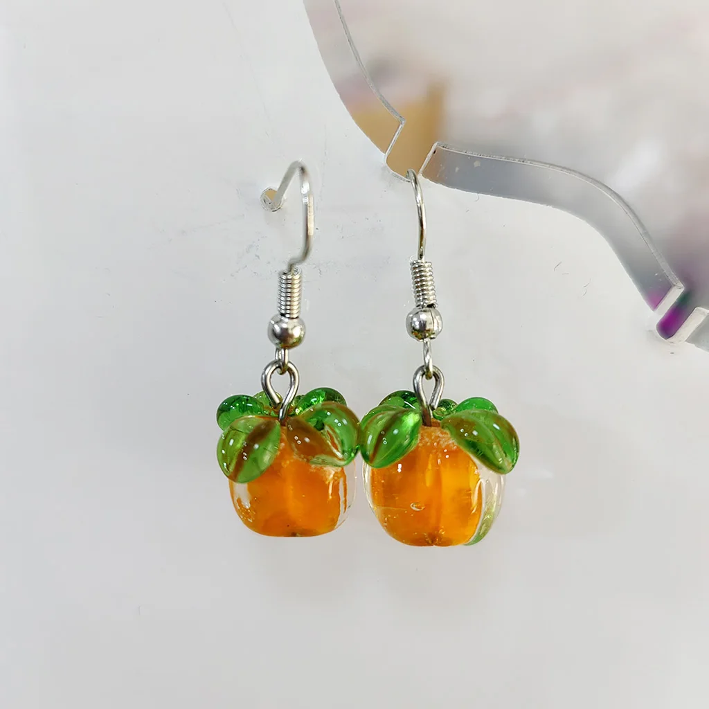 1Pair Murano Glass Persimmon Fruit Drop Earrings For Women Fine Jewelry Light Luxury Hot Selling Accessories Summer Party