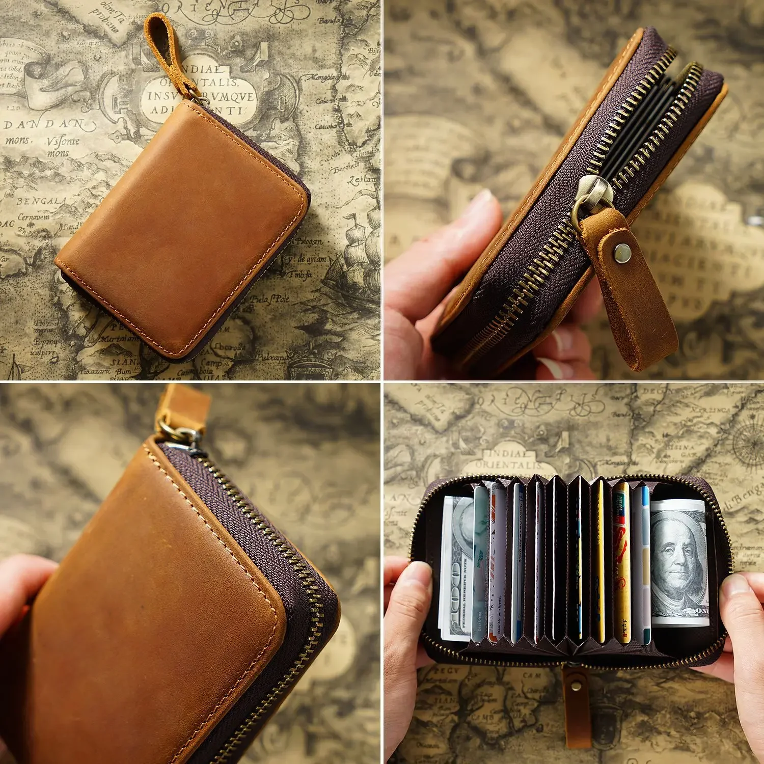 

Crazy horse leather rfid anti-magnetic card bag Large capacity card slot organ bag leather vintage premium coin wallet