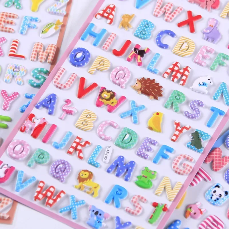 4 pcs Cartoon Animal English Letters Puffy 3D Stickers Adhesive Sticker DIY Scrapbooking Cute Stationery School Office Supplies